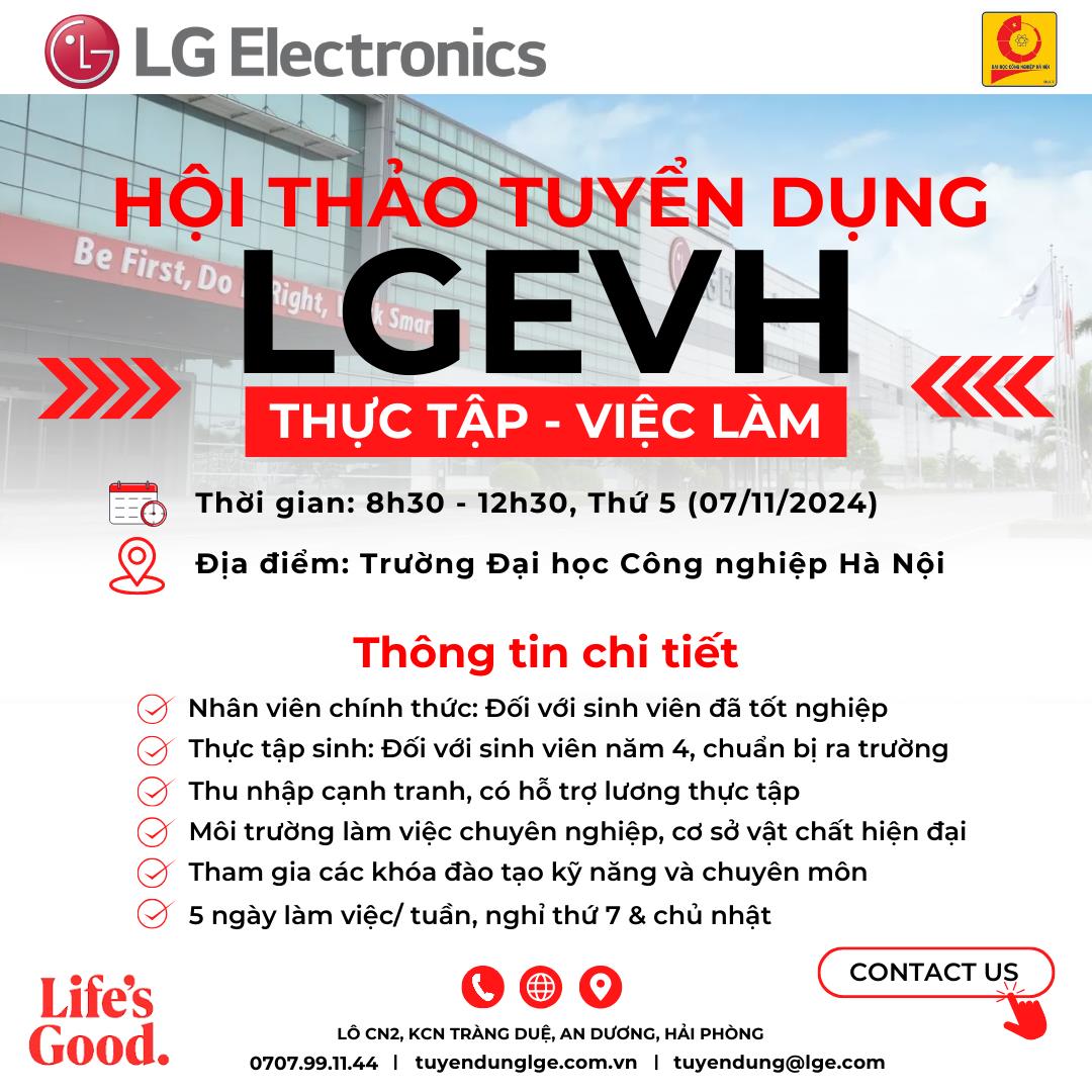 Thông báo chương trình Hội thảo việc làm và tuyển dụng trực tiếp của Công ty TNHH LG Electronics Việt Nam Hải Phòng