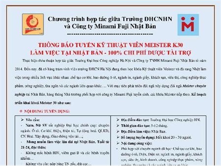 Thông báo tuyển sinh KTV Meister Khóa 30