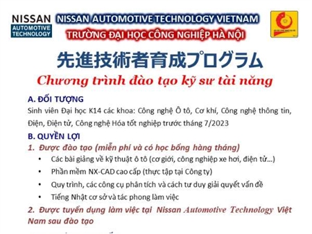Tổ chức tuyển sinh lớp Kỹ sư tài năng của Nissan Automotive Technology Khóa 9 (Dành cho SV ĐH K14)