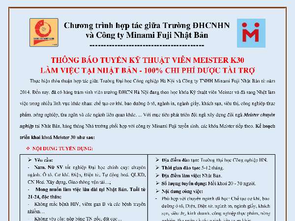 Thông báo tuyển sinh KTV Meister Khóa 30